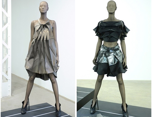 Dresses from Issey Miyake's 132 5 collection, on view in Paris